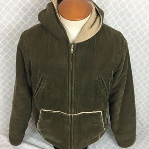 J Crew Full Zip Sherpa Lined Green Corduroy Hoodie
